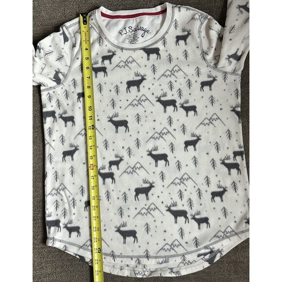PJ Salvage Fleece Top Pajamas White Moose Winter Outdoors Long Sleeve Sz M - Picture 7 of 14
